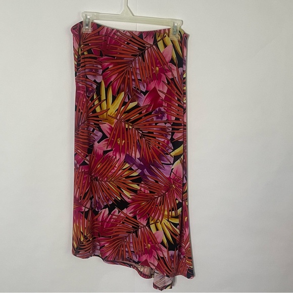 West End tropical slinky stretch midi skirt women’s Size L tropical asymetrical - Picture 6 of 11